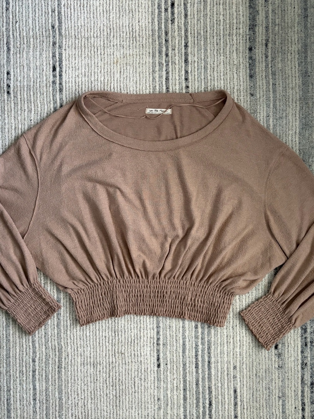 We The Free Cropped Smocked Waist Long Sleeve Top Size XL